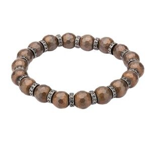 INOX Mens 8mm Hematite Hexagon Pattern Stone Bracelet with Antiqued Spacer